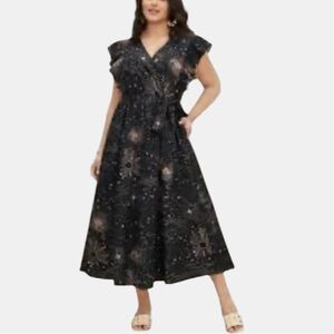Black Starburst Wrap Midi Dress - Women